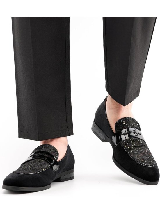 Men\'s Black61 Rubber Velvet Loafers Low Heels Round Toe Tuxedo Wedding Shoes